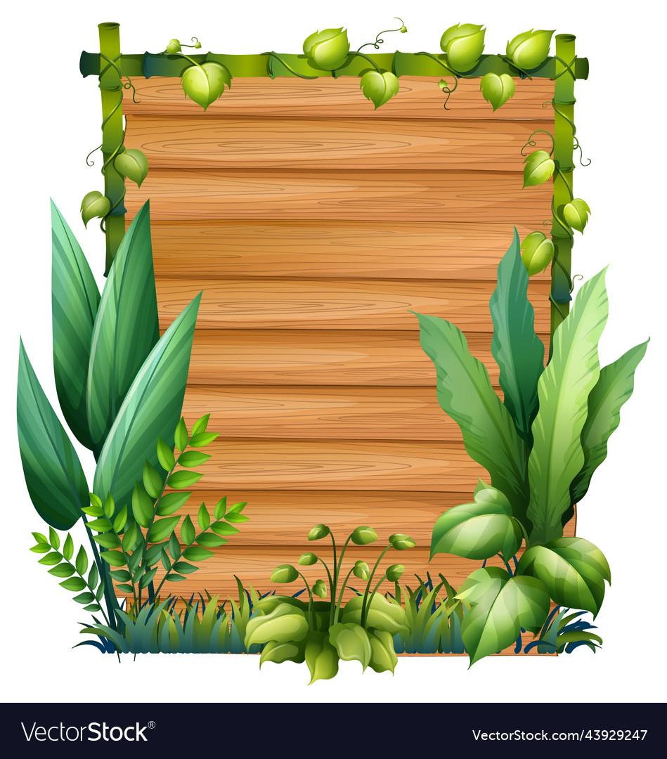 Wooden board template with nature leaves Vector Image