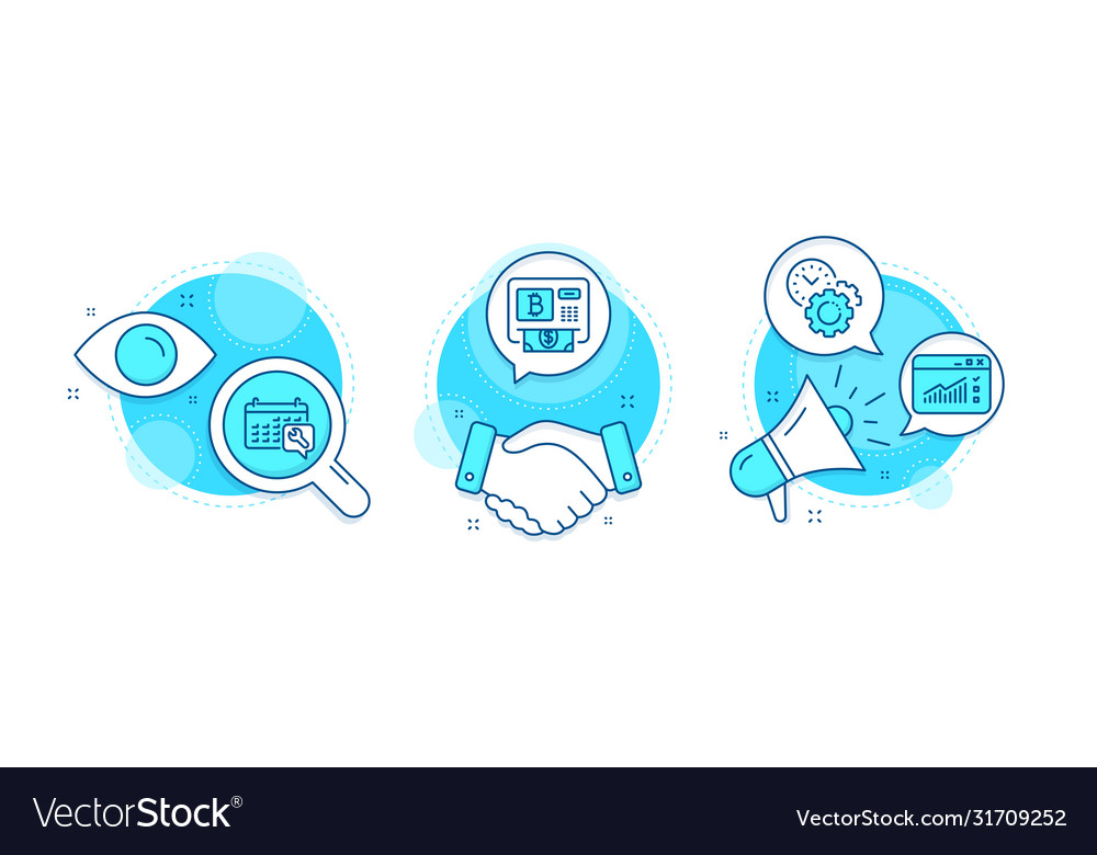 Bitcoin atm web traffic and spanner icons set