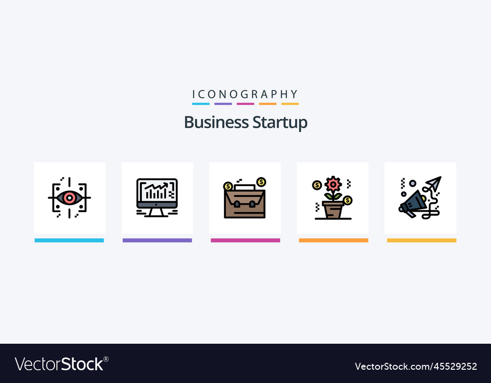 Business startup line filled 5 icon pack