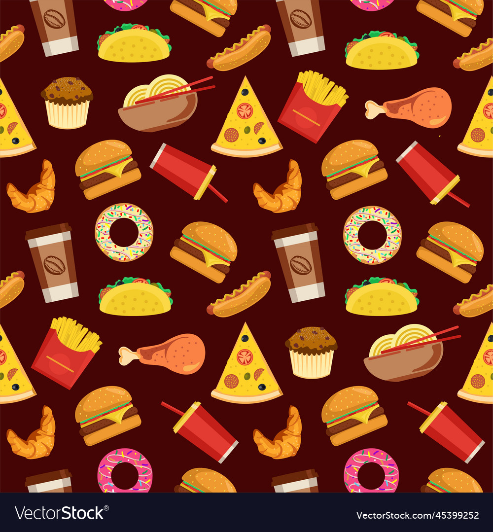 Fast food seamless pattern with line icons vector image Fast food seamless pattern with line icons