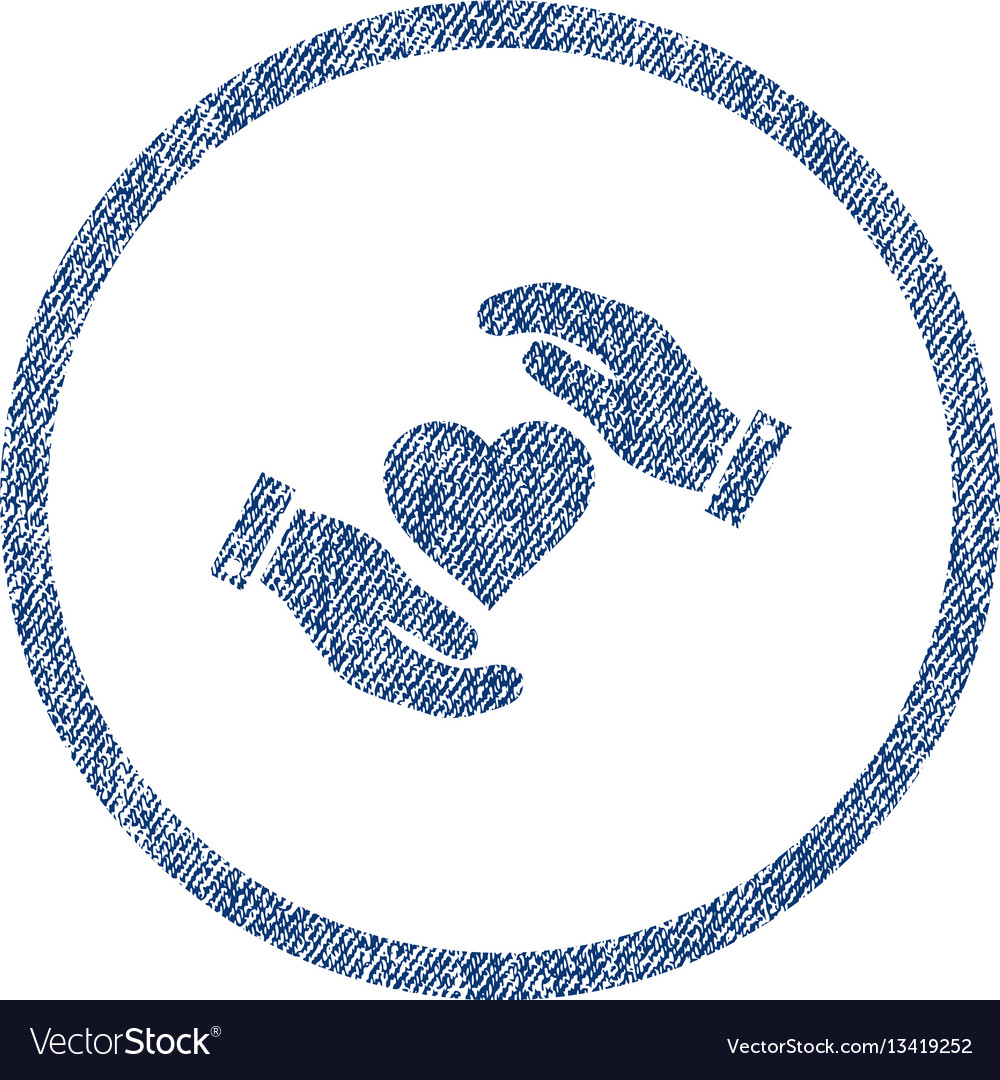 Love heart care hands rounded fabric textured icon