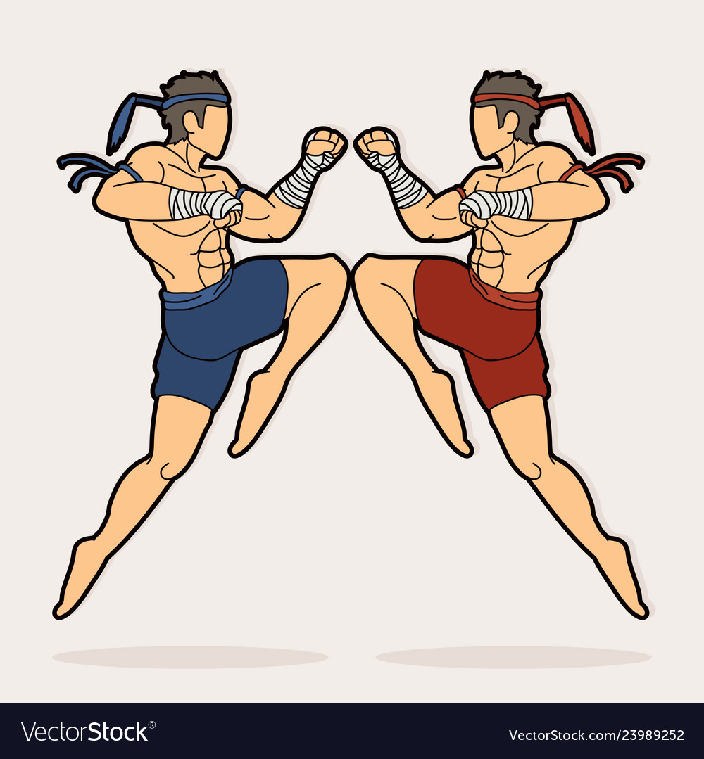 Muay thai action boxing jumping to attack