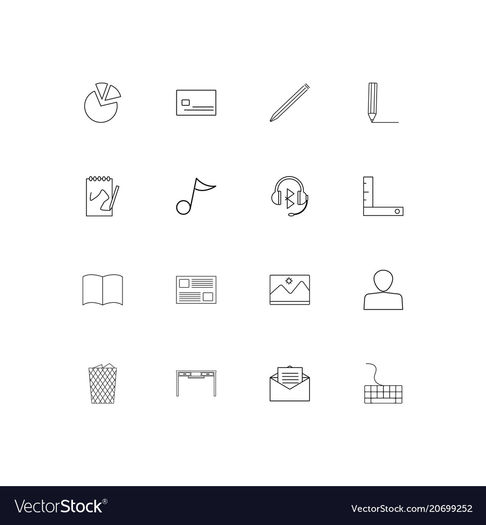 Office simple linear icons set outlined