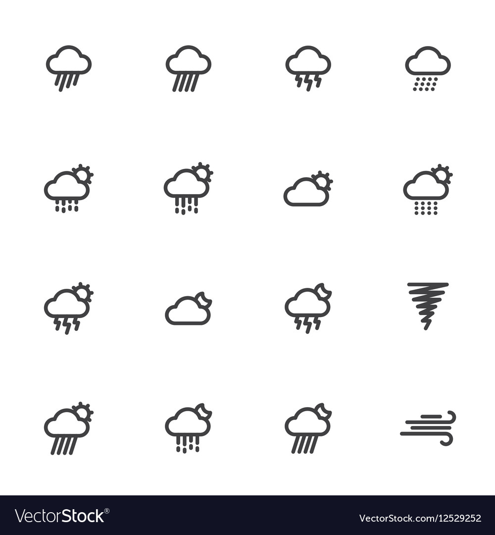 Outline weather icons isolated on white background