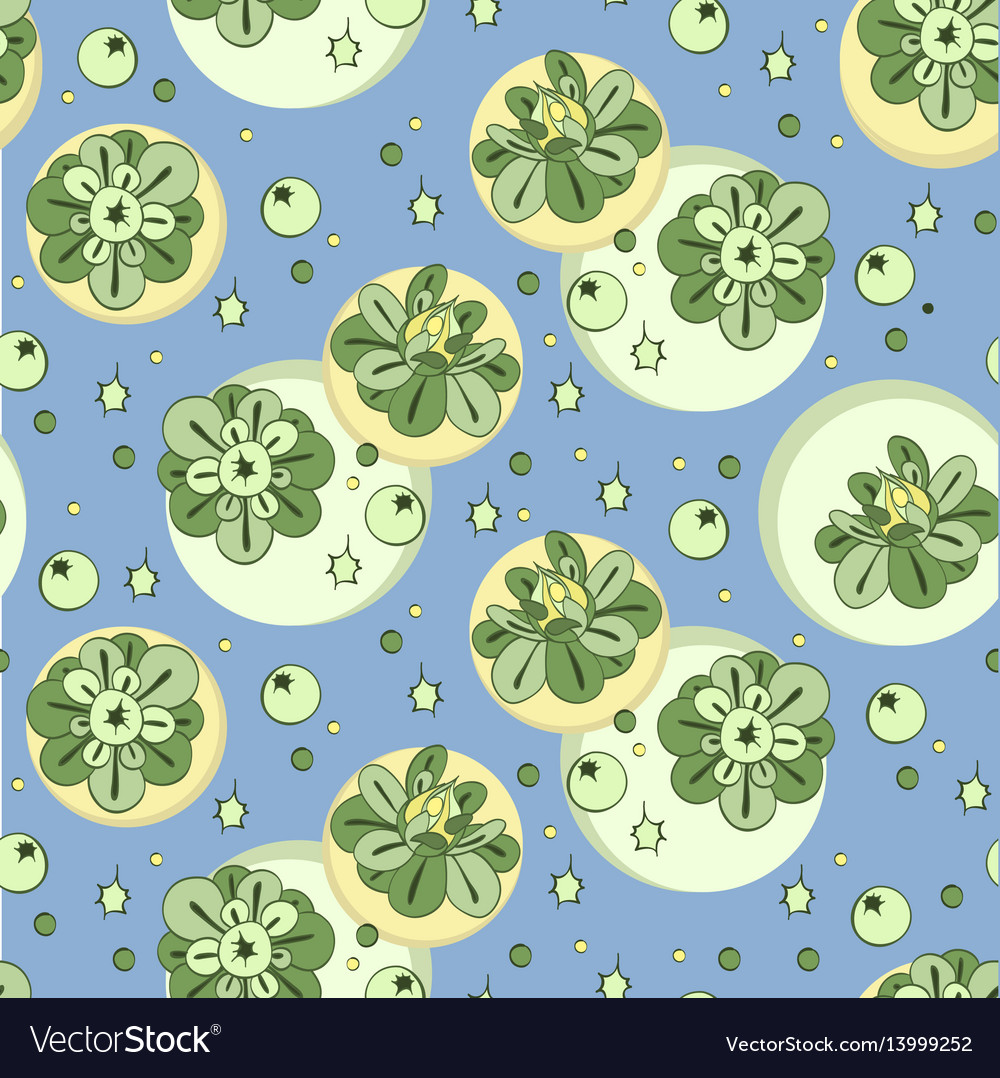 Pattern with green stylized flowers