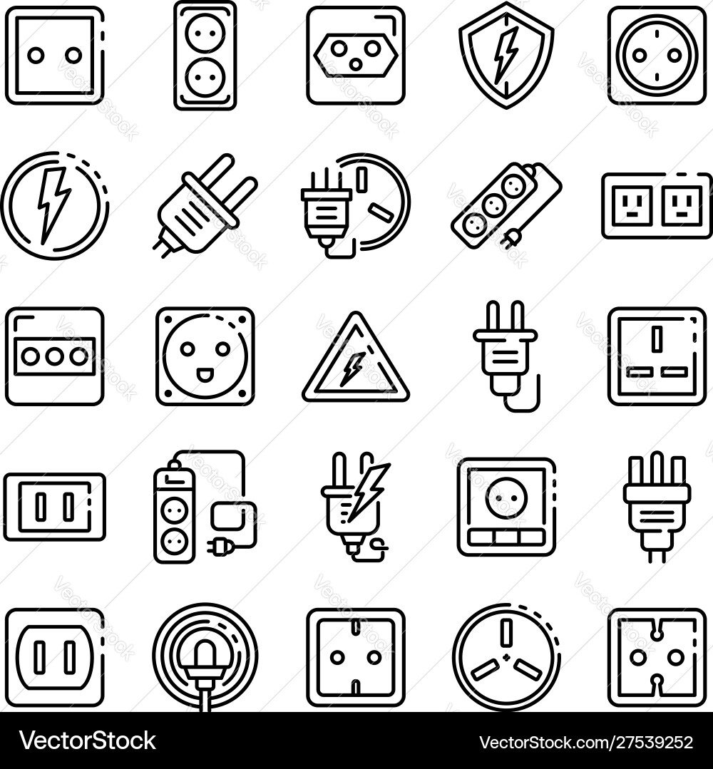 Power socket icons set outline style Royalty Free Vector