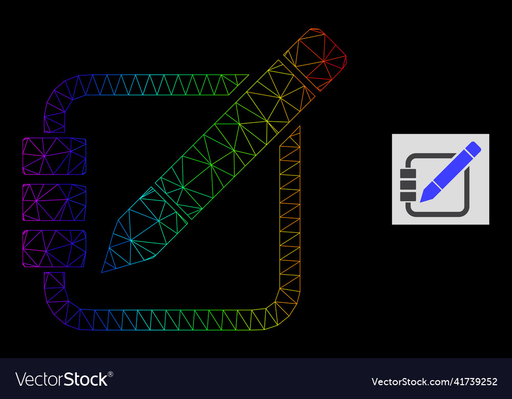 Rainbow gradiented polygonal net edit records icon vector image Rainbow gradiented polygonal net edit records icon