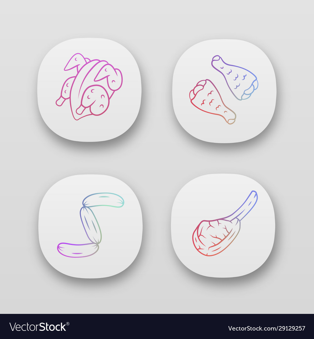 Butchers meat app icons set chicken carcase