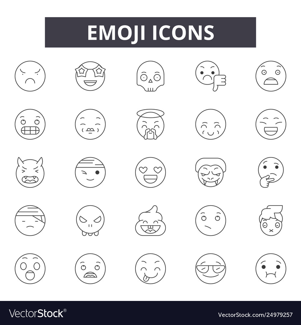 Emoji Line Icons Signs Set Outline Royalty Free Vector Image