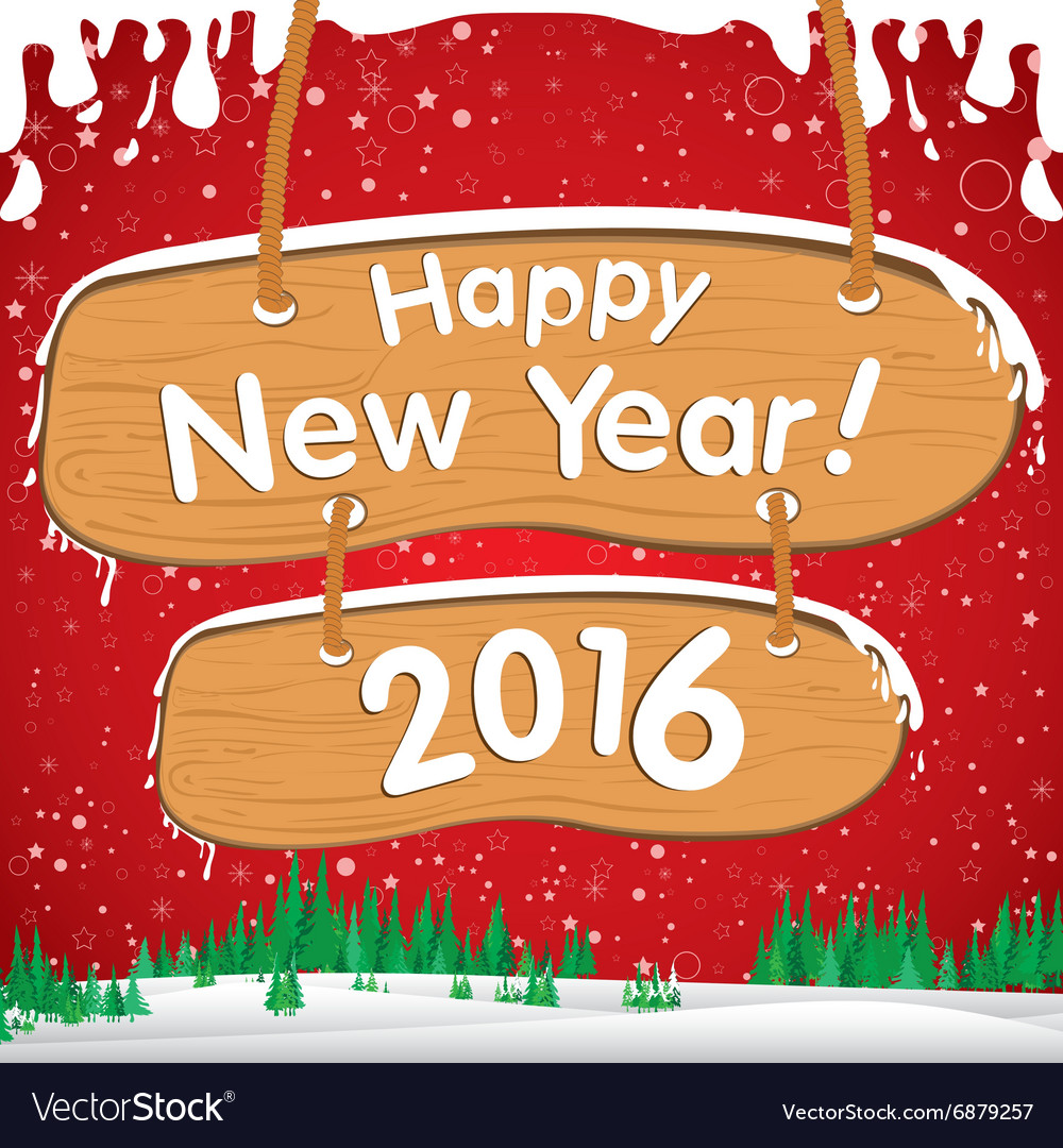 Happy new year 2016 the white snow and gree