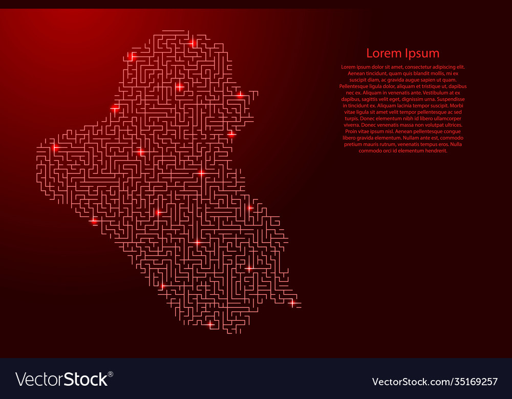 Iraq map from red pattern maze grid vector image Iraq map from red pattern maze grid