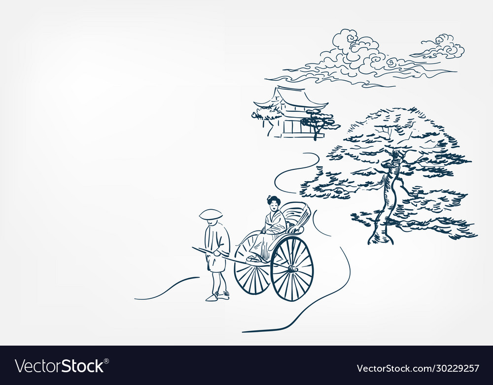 Japanese rickshaw card chinese sketch design Vector Image