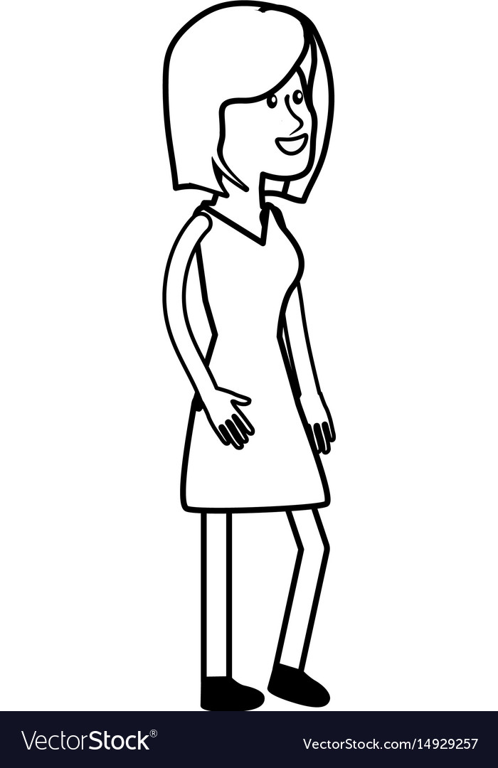 Line pretty woman with elegant dress and hairstyle