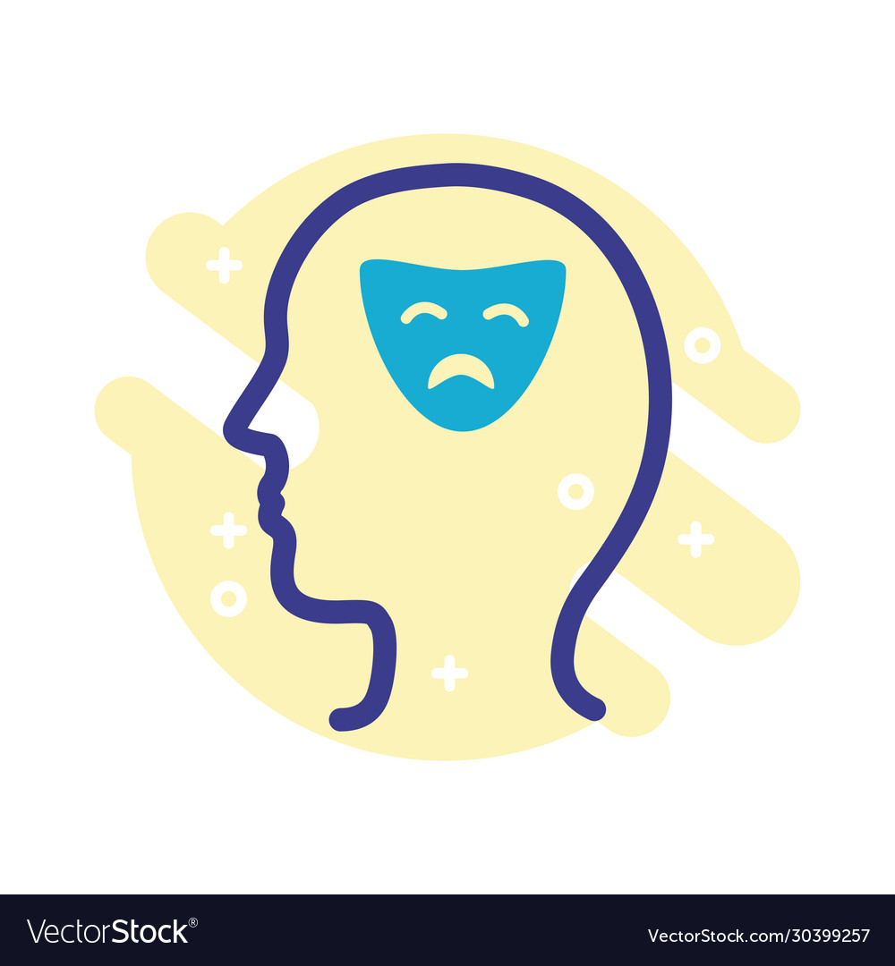 Profile with sad mask mental health line style Vector Image