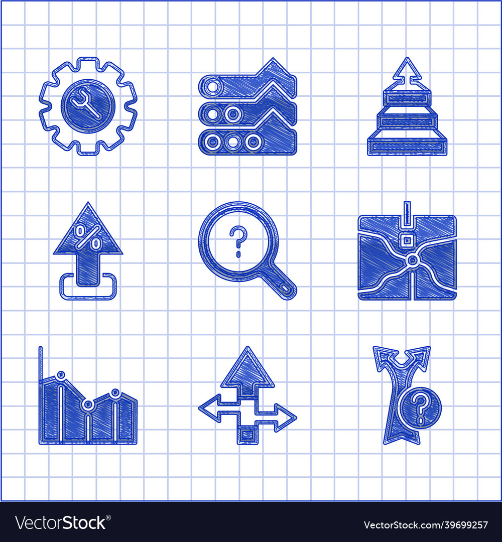 Set unknown search arrow intersection point pie vector image Set unknown search arrow intersection point pie