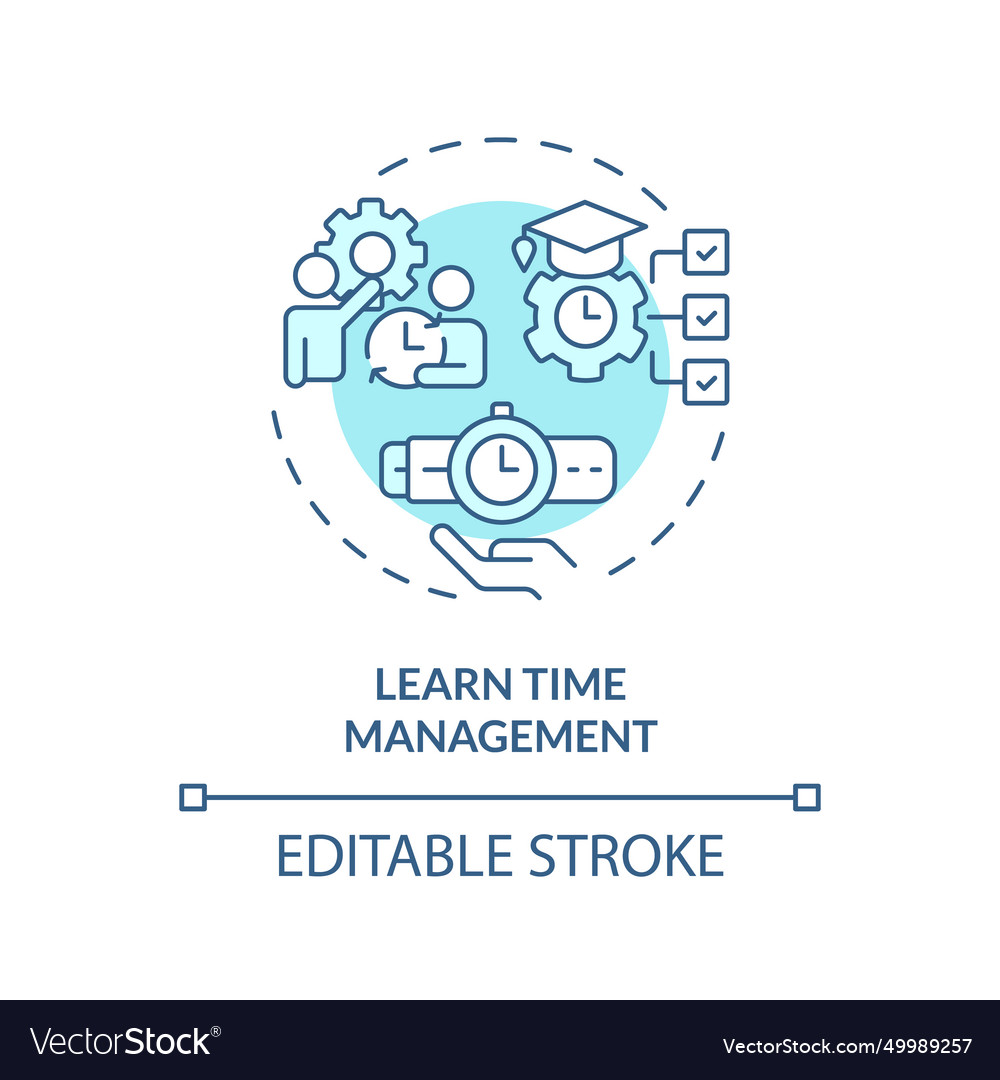 Thin line simple blue learn time management icon vector image Thin line simple blue learn time management icon