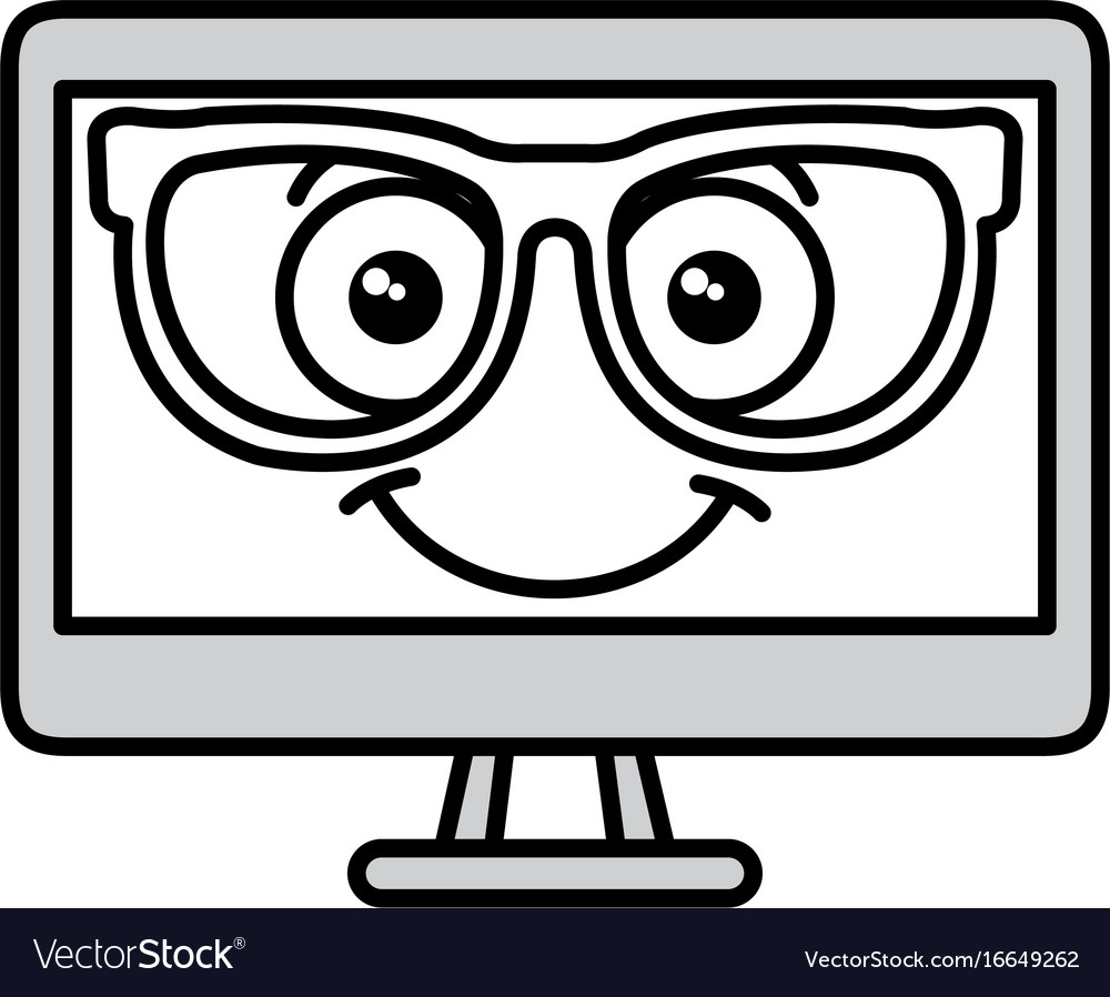 Computer display with glasses kawaii character