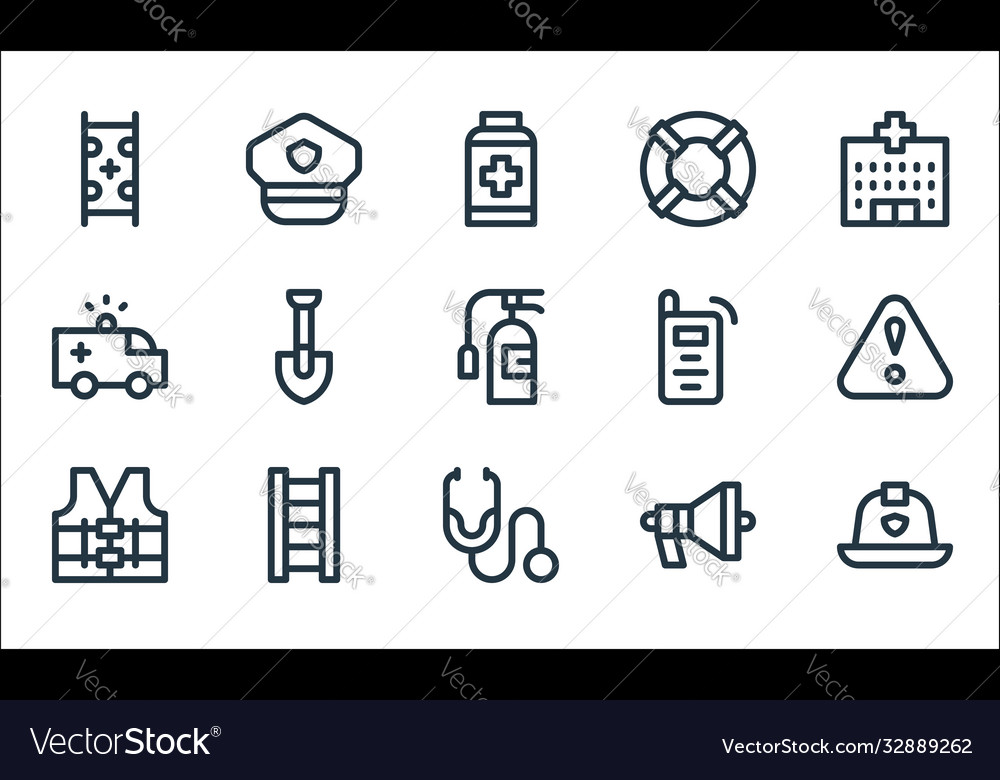 Emergencies line icons linear set quality vector image Emergencies line icons linear set quality
