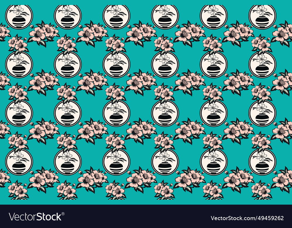 Floral vase pattern on teal background