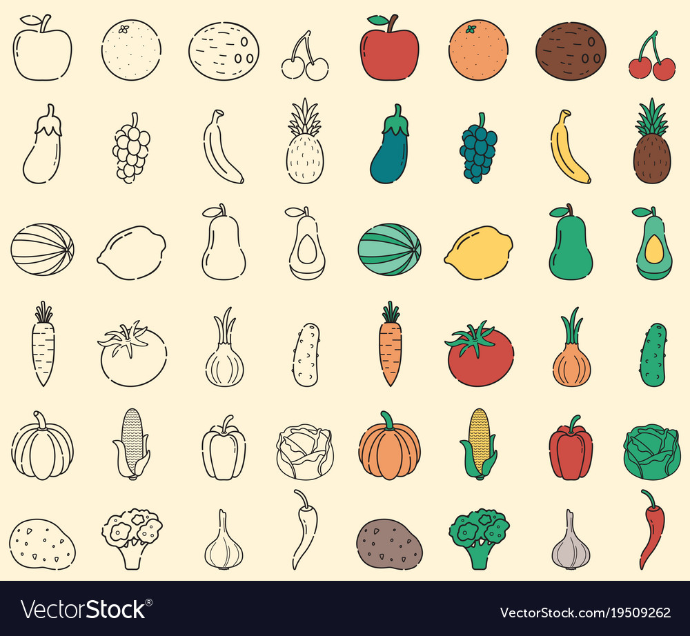 Food and drink icons fruits vegetables