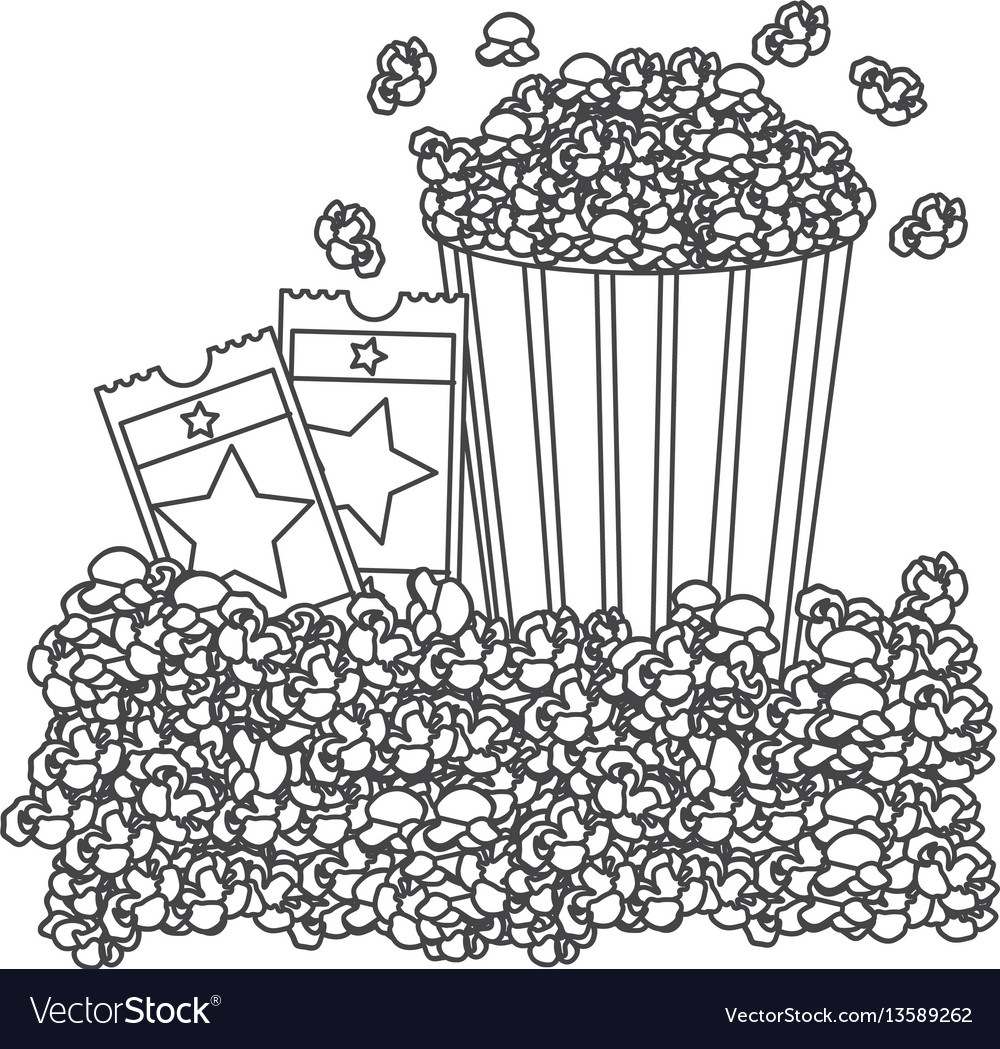 Grayscale contour with popcorn container and movie