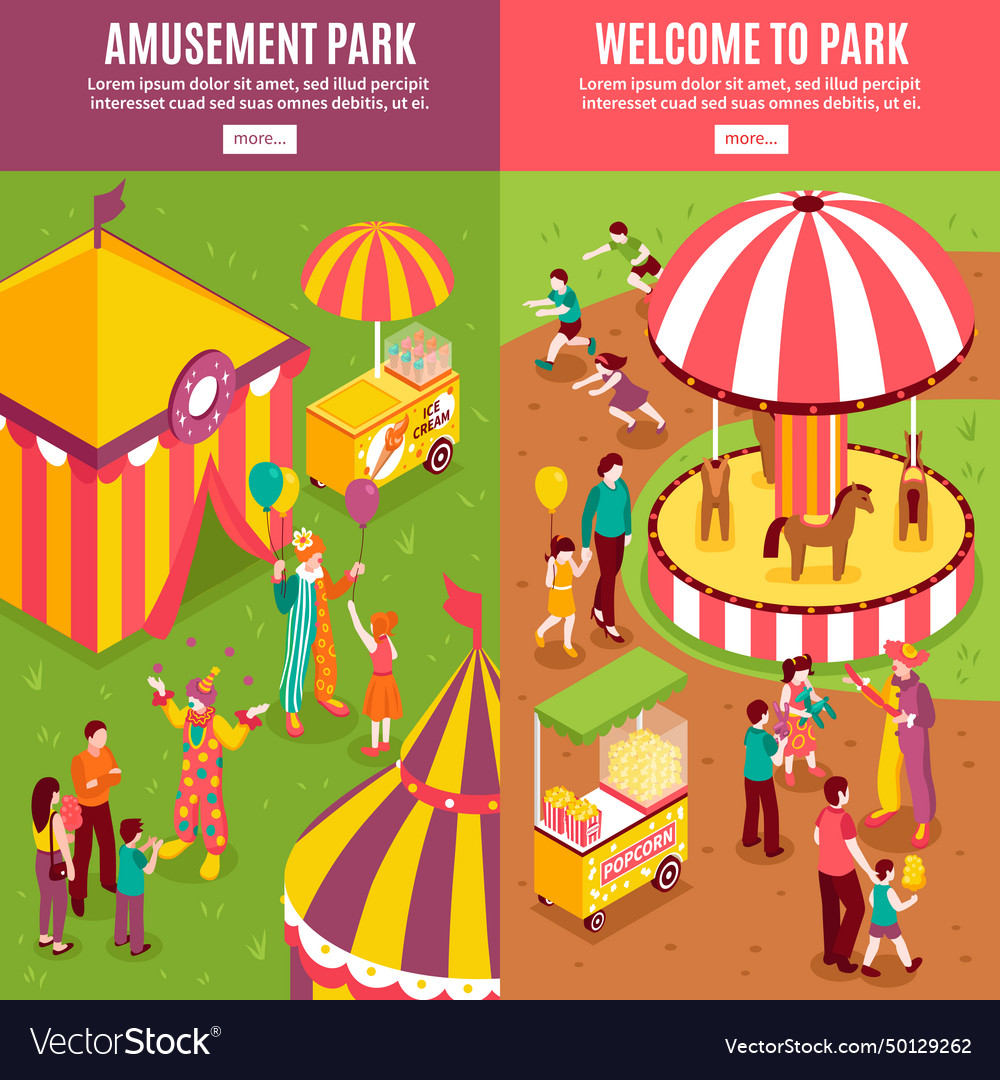 Isometric amusement park banners