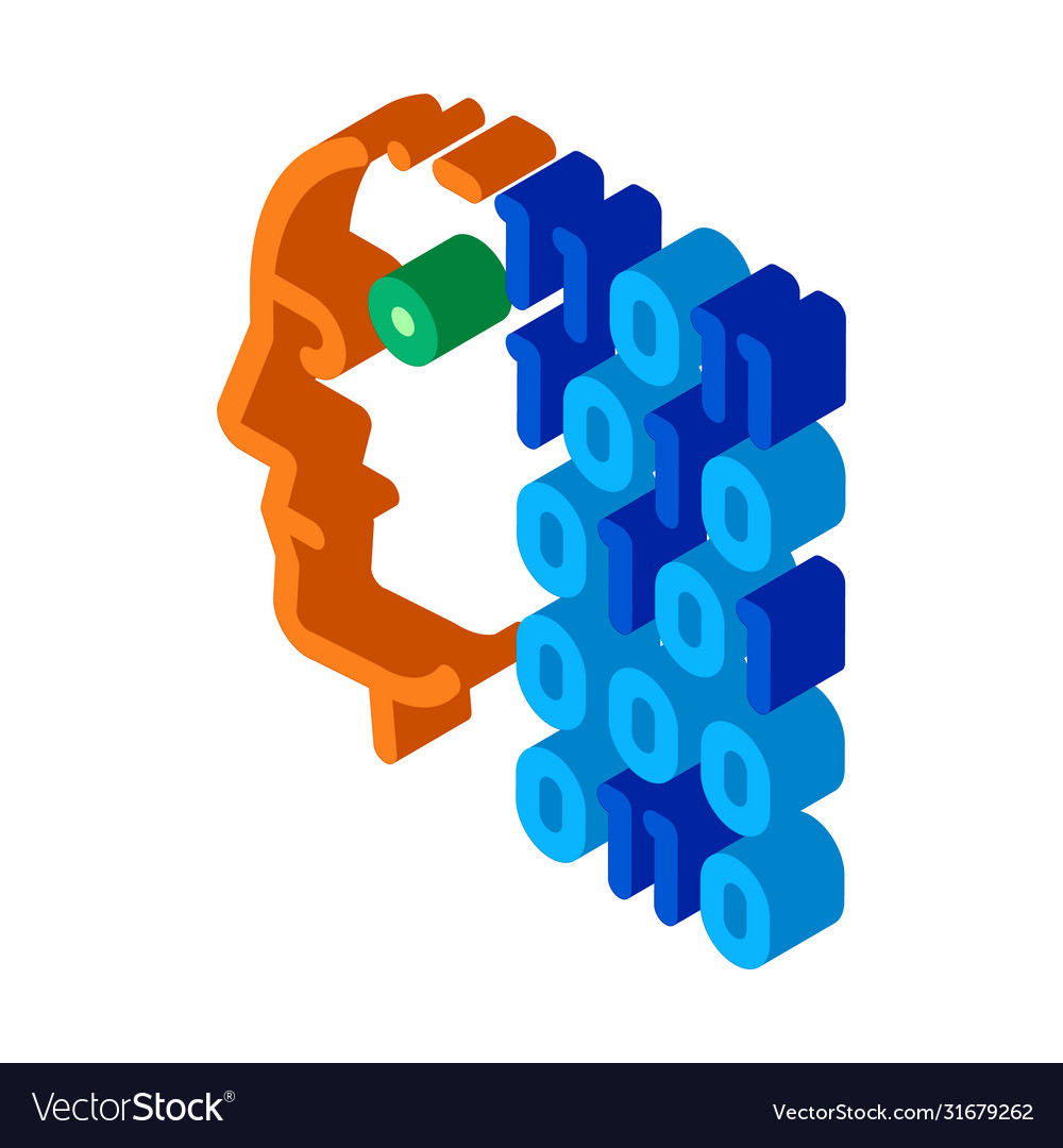 Robot binary code isometric icon vector image Robot binary code isometric icon