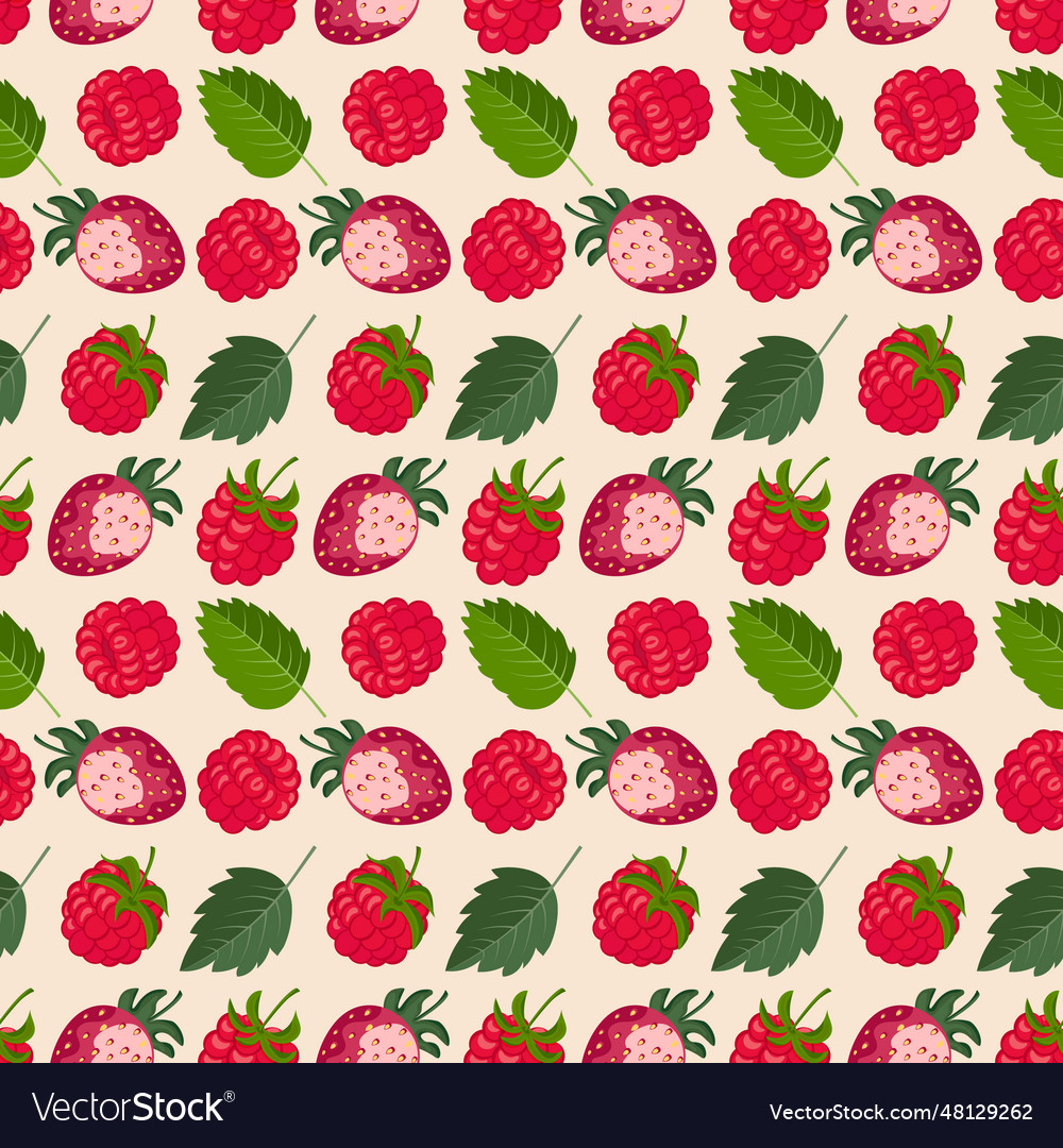 Seamless pattern with raspberry strawberry