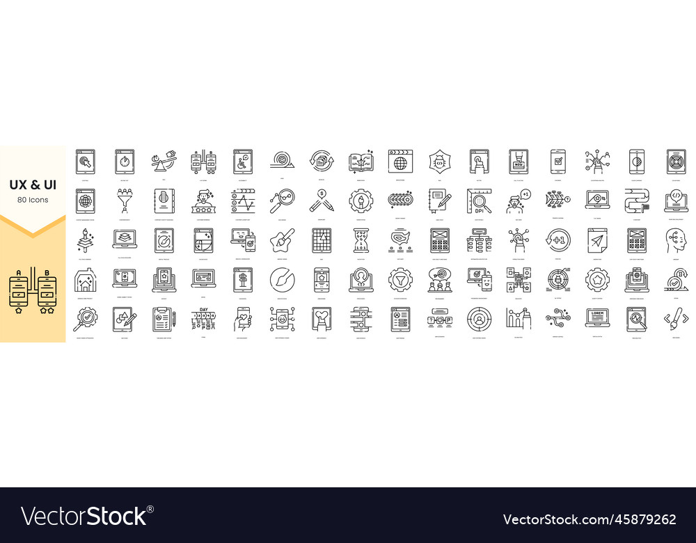 Set of ux and ui icons simple line art style vector image Set of ux and ui icons simple line art style