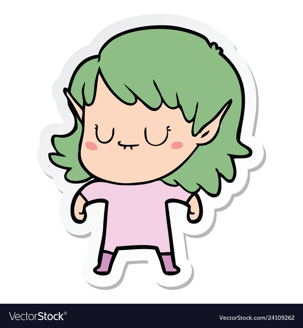 Sticker of a happy cartoon elf girl