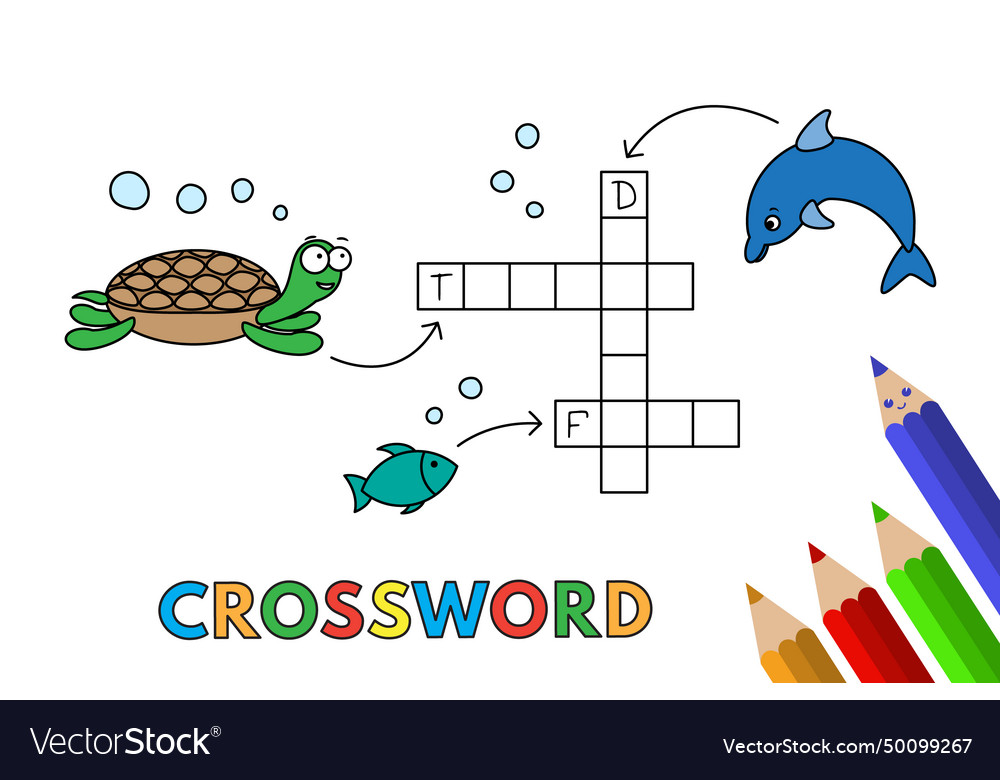 Cute animals crossword with dolphin fish Vector Image Cute animals crossword with dolphin fish Vector Image