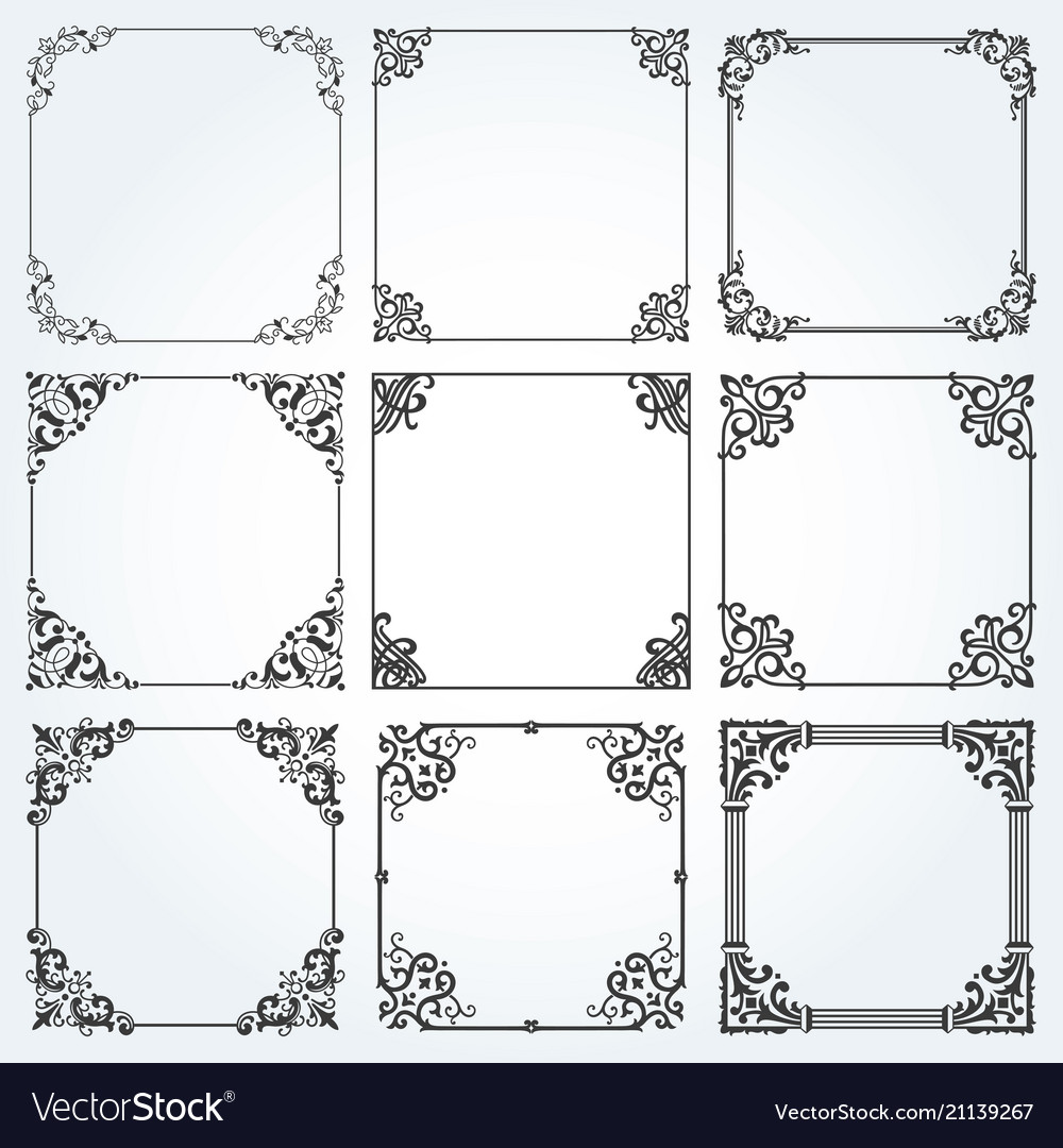 Decorative frames and borders square set Vector Image