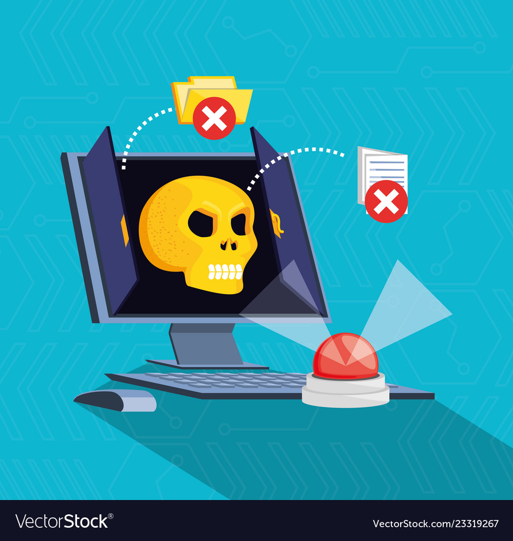Desktop computer with set icons cyber security