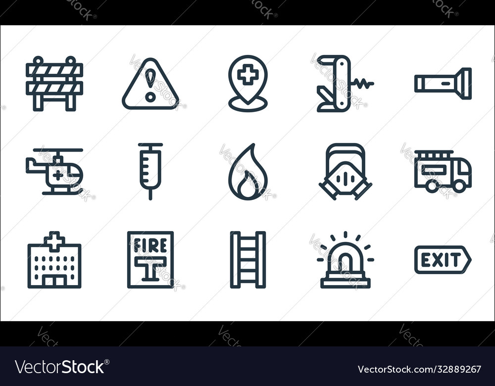 Emergencies line icons linear set quality vector image Emergencies line icons linear set quality