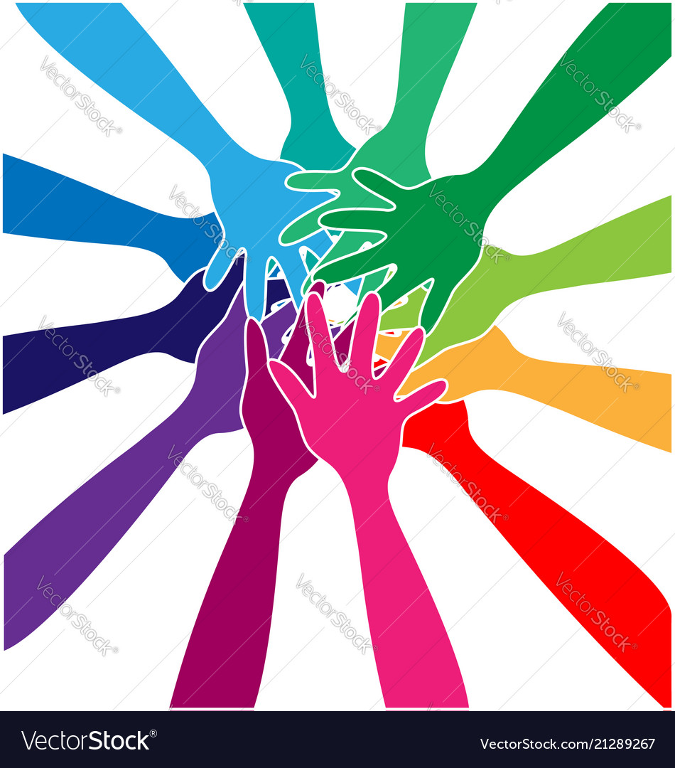 Hands together forming a team Royalty Free Vector Image