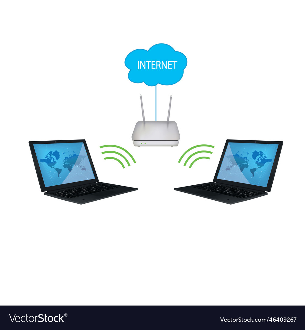 Internet scheme with router and lap top vector image Internet scheme with router and lap top