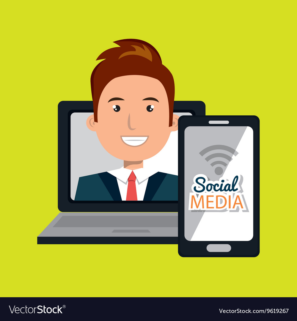 Laptop user with social networking smartphone