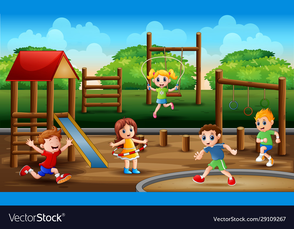 Many children exercising at park Royalty Free Vector Image