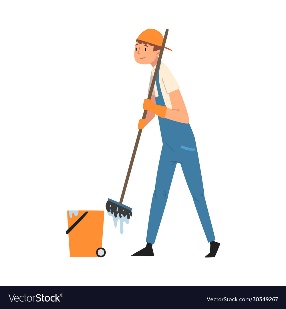 Professional cleaning man mopping floor with Vector Image