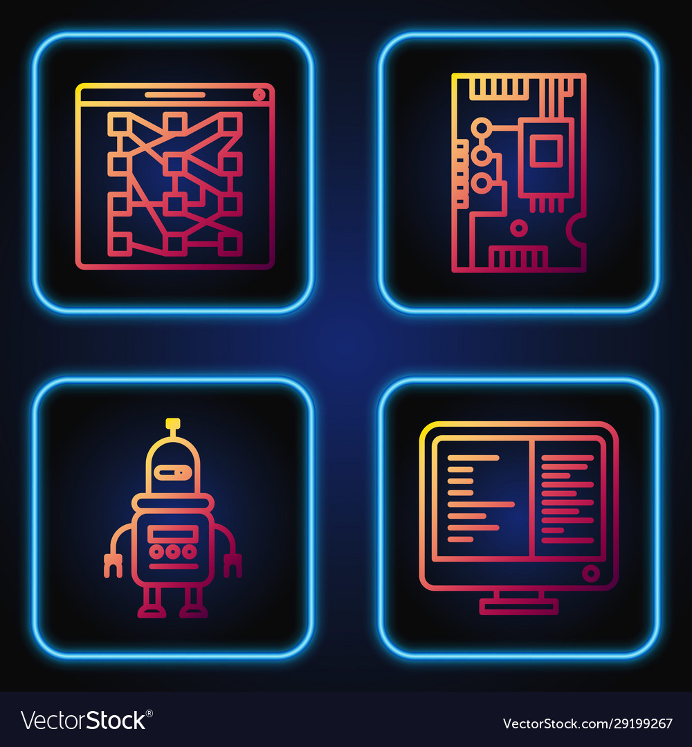 Set line computer monitor screen robot global vector image Set line computer monitor screen robot global