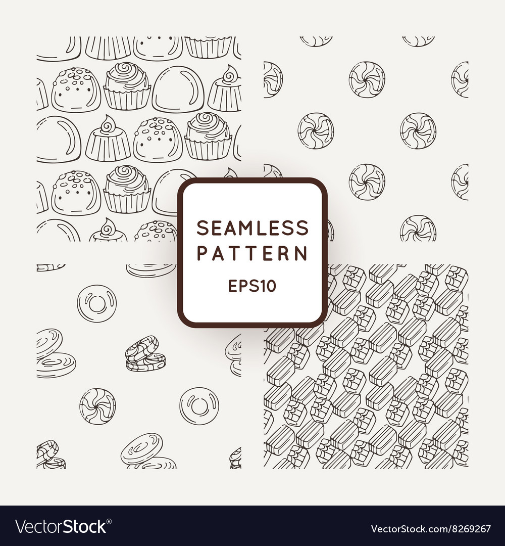 Set of candy and bows seamless patterns
