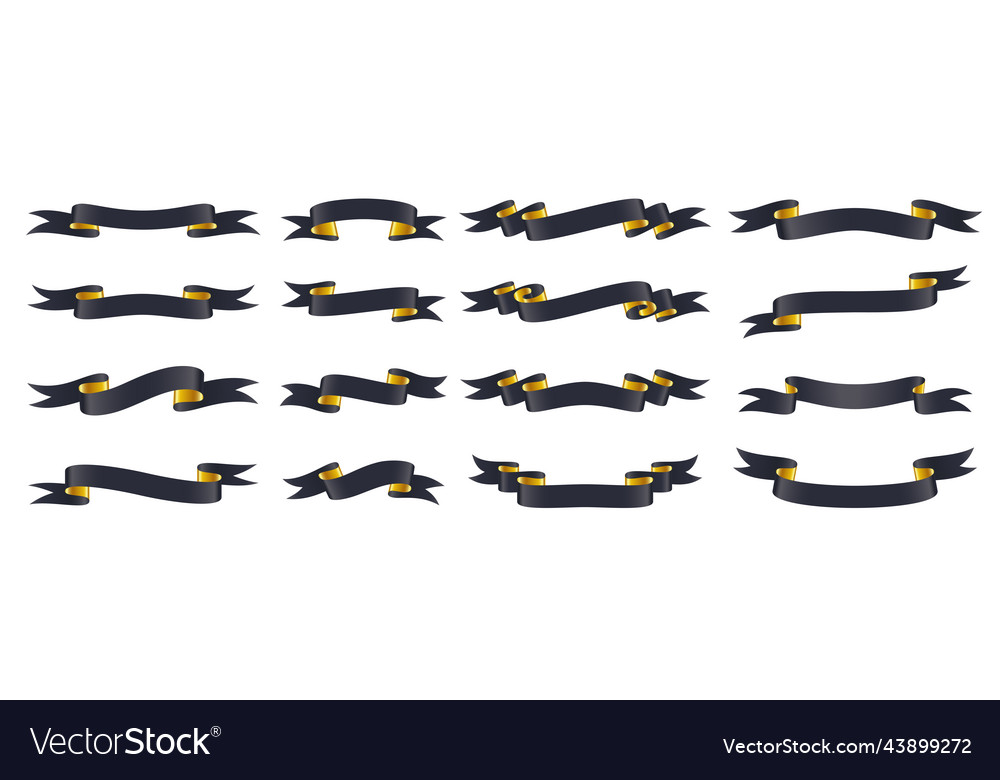 Black gold ribbon glossy label band tape banner vector image Black gold ribbon glossy label band tape banner