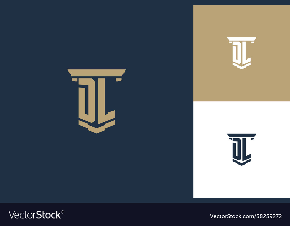 Dl monogram initials logo design with pillar icon