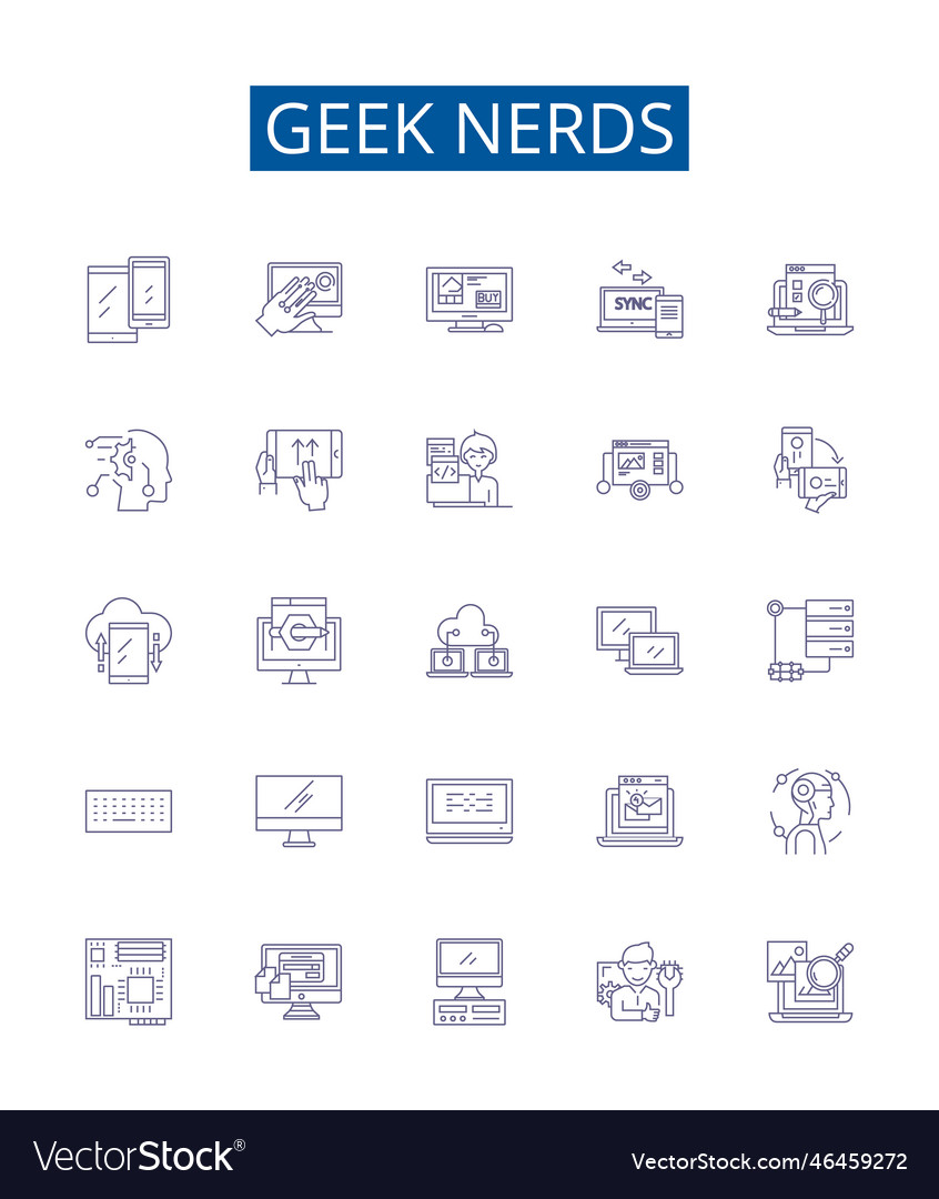 Geek nerds line icons signs set design collection vector image Geek nerds line icons signs set design collection