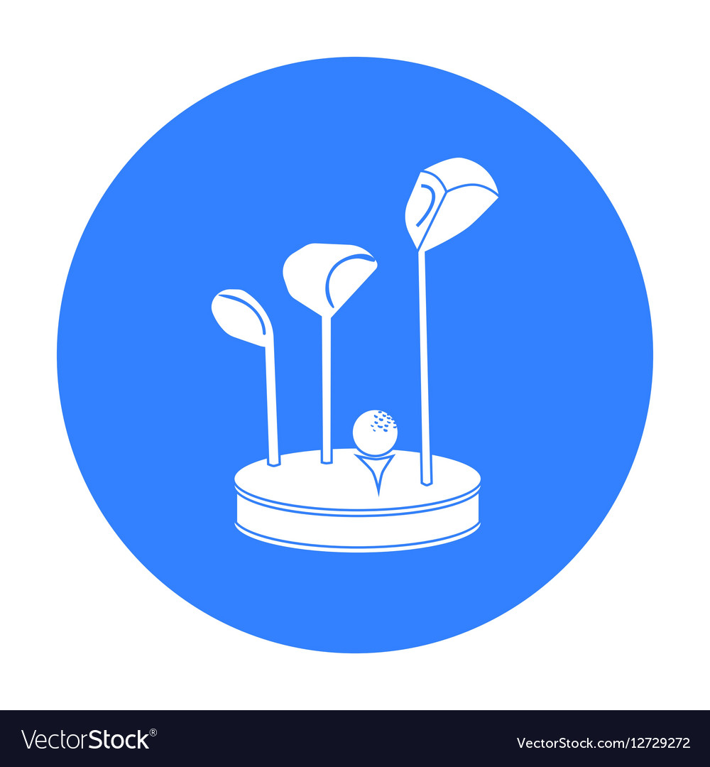 Golf ball and clubs on grass icon in black style