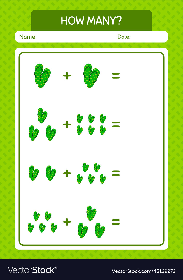 How many counting game with flip flop worksheet vector image How many counting game with flip flop worksheet