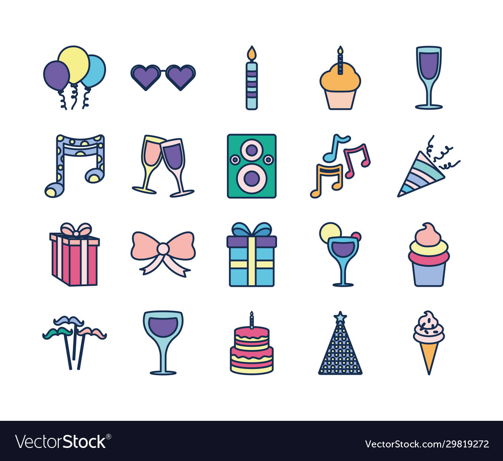 Isolated party line fill style icon set vector image Isolated party line fill style icon set