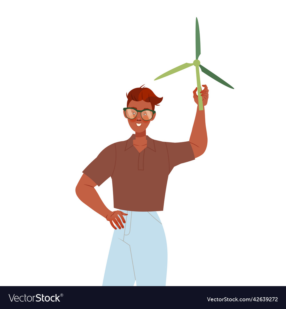 Man character caring about planet and saving vector image Man character caring about planet and saving
