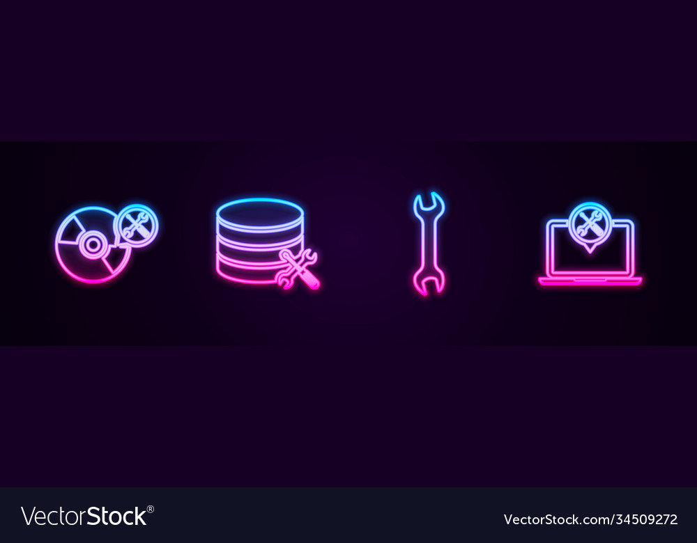 Set line cd or dvd disk service database server vector image Set line cd or dvd disk service database server