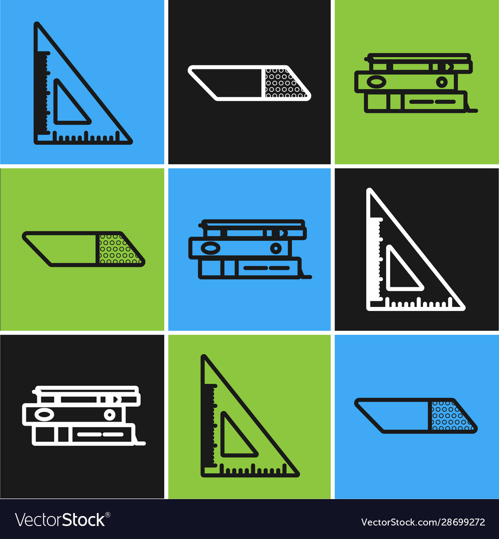 Set line triangular ruler office folders vector image Set line triangular ruler office folders